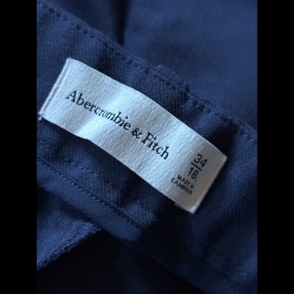 New Abercrombie & Fitch Pleated Trousers 34 / 18L Womens Blue Twill Stretch Pant - Picture 8 of 11